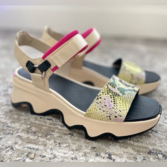 Sorel Shoes - New Sorel KINETIC Impact Y-Strap Wedge Platform Sandal Snake Skin Size 11